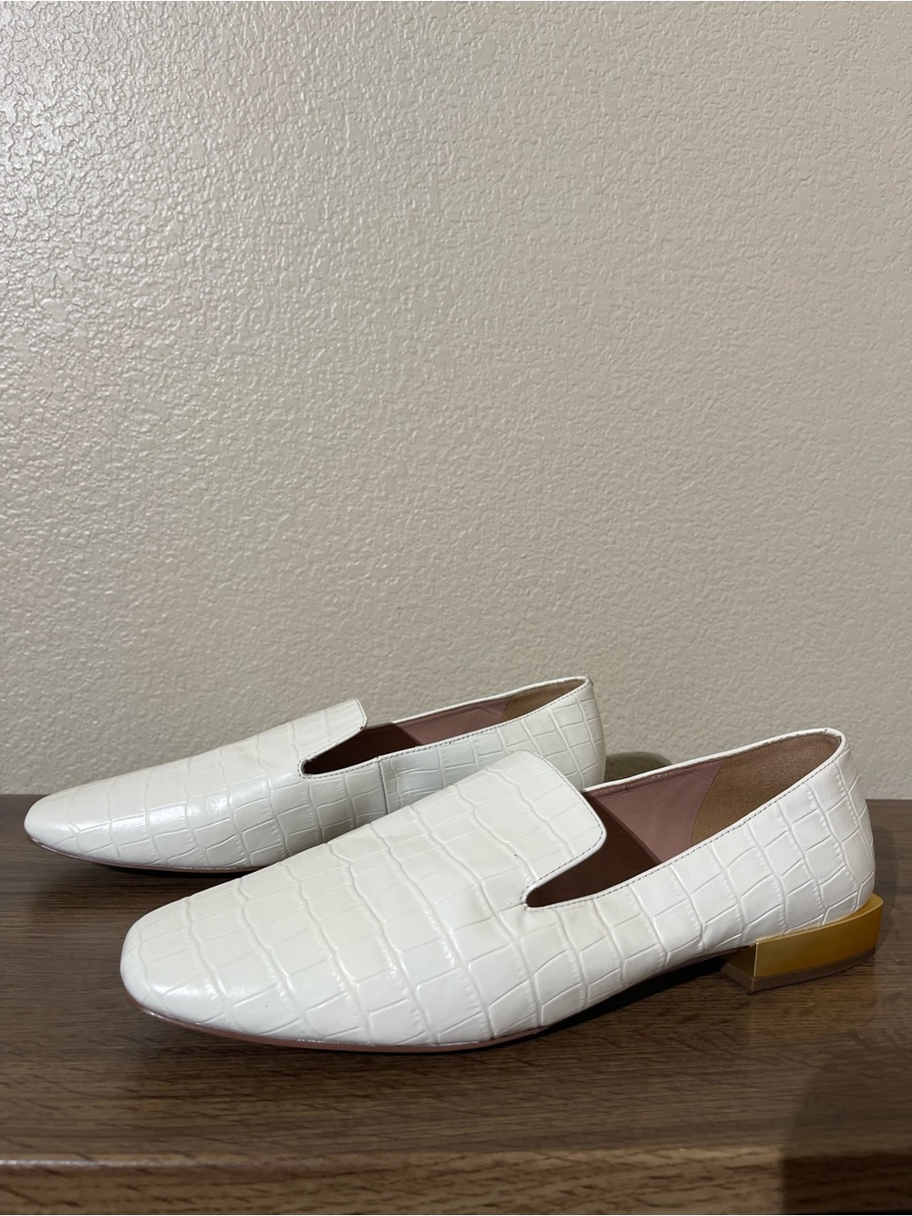Paolo White Croc-Embossed Slip-On Loafers with Blush Lining